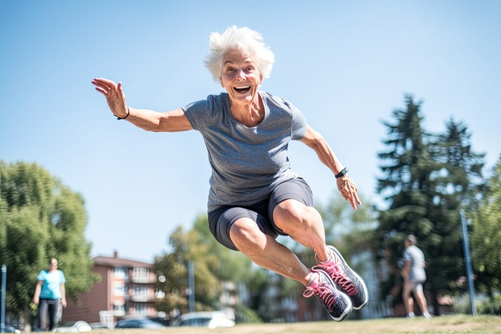 Stretching e mobilità per gli Over 60: - signora che salta